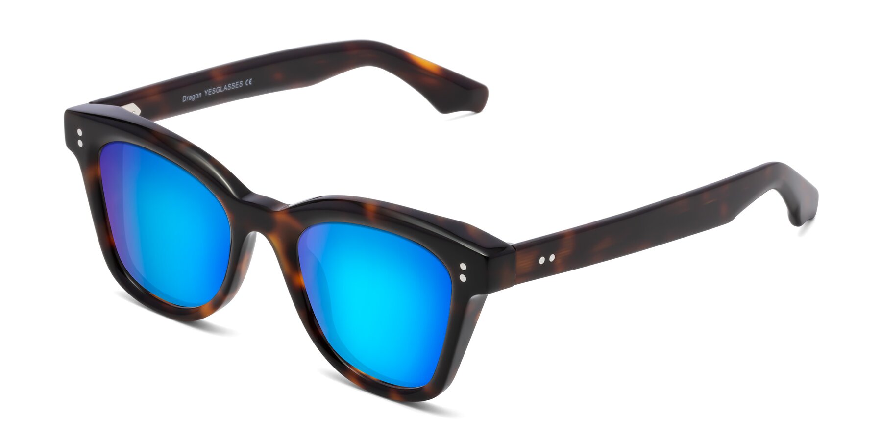 Angle of Dragon in Tortoise with Blue Mirrored Lenses