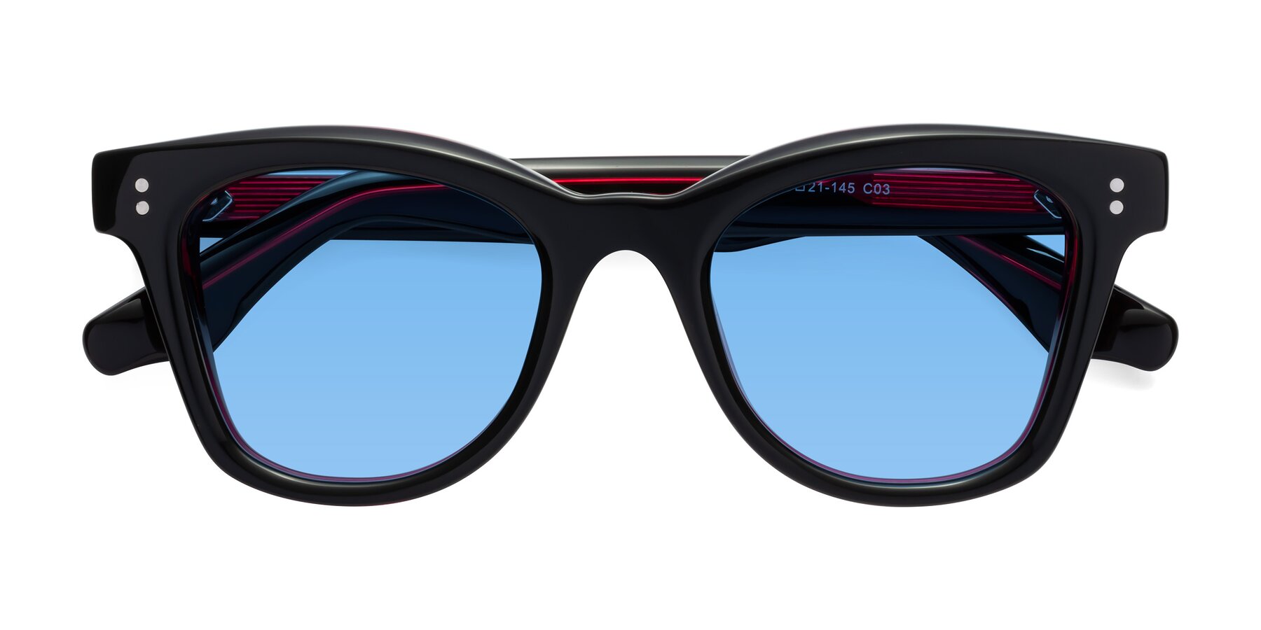 Folded Front of Dragon in Black-Purple with Medium Blue Tinted Lenses