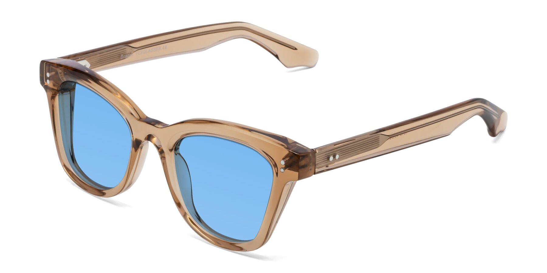 Angle of Dragon in Champagne with Medium Blue Tinted Lenses