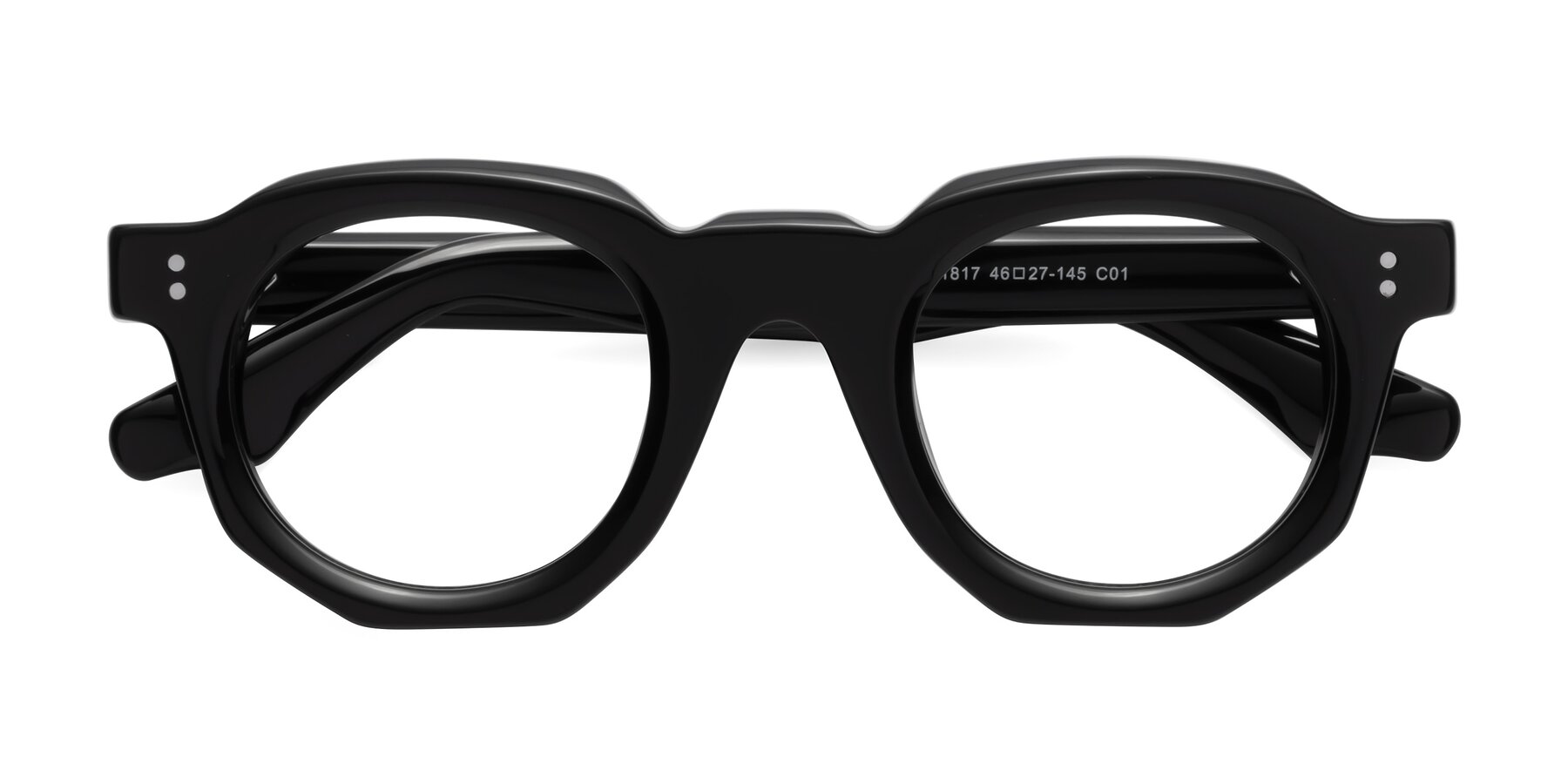 Folded Front of Clio in Black with Clear Eyeglass Lenses