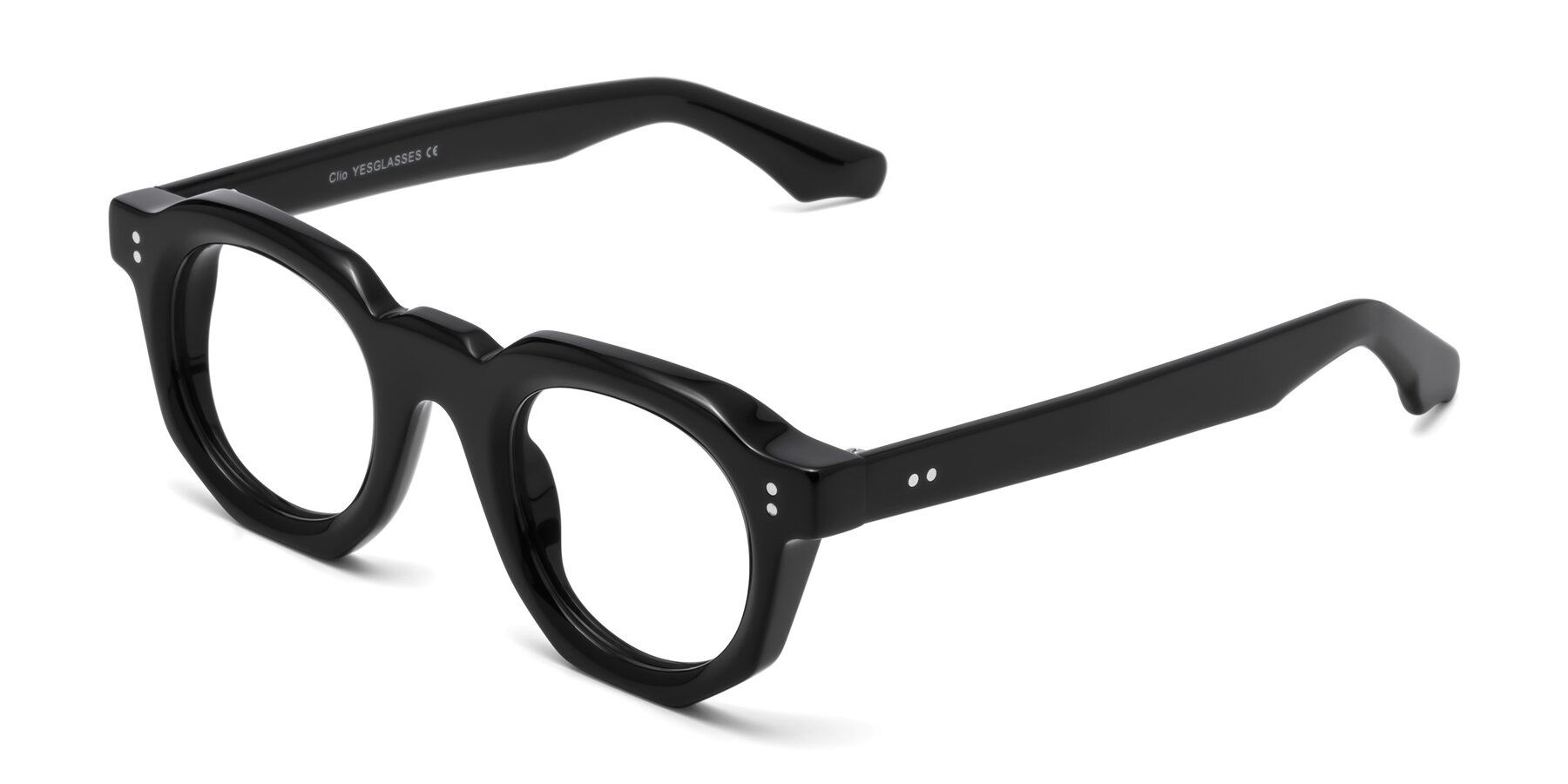 Angle of Clio in Black with Clear Eyeglass Lenses