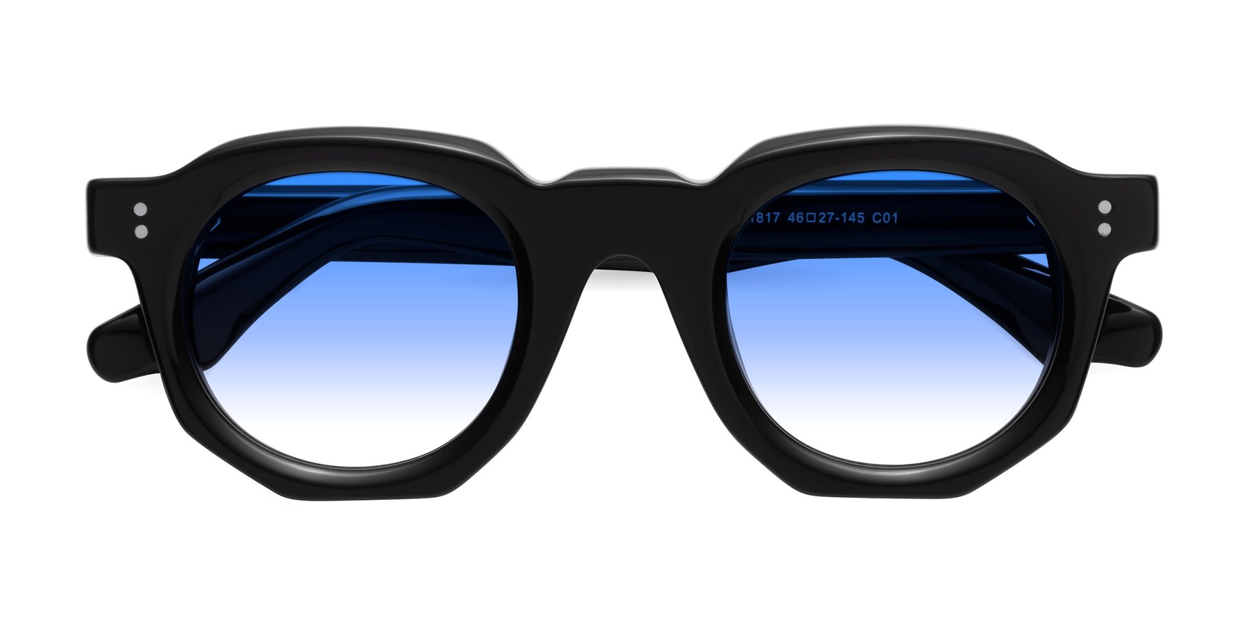 Folded Front of Clio in Black with Blue Gradient Lenses