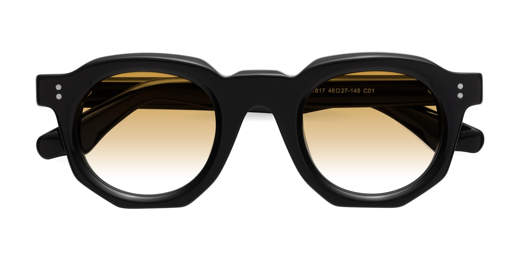 Folded Front of Clio in Black with Champagne Gradient Lenses