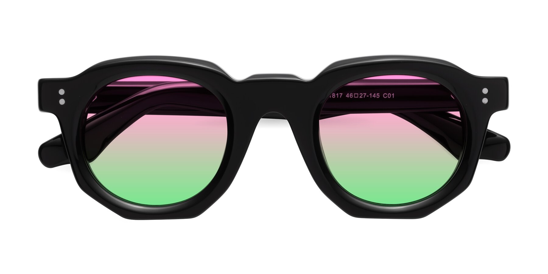 Folded Front of Clio in Black with Pink / Green Gradient Lenses