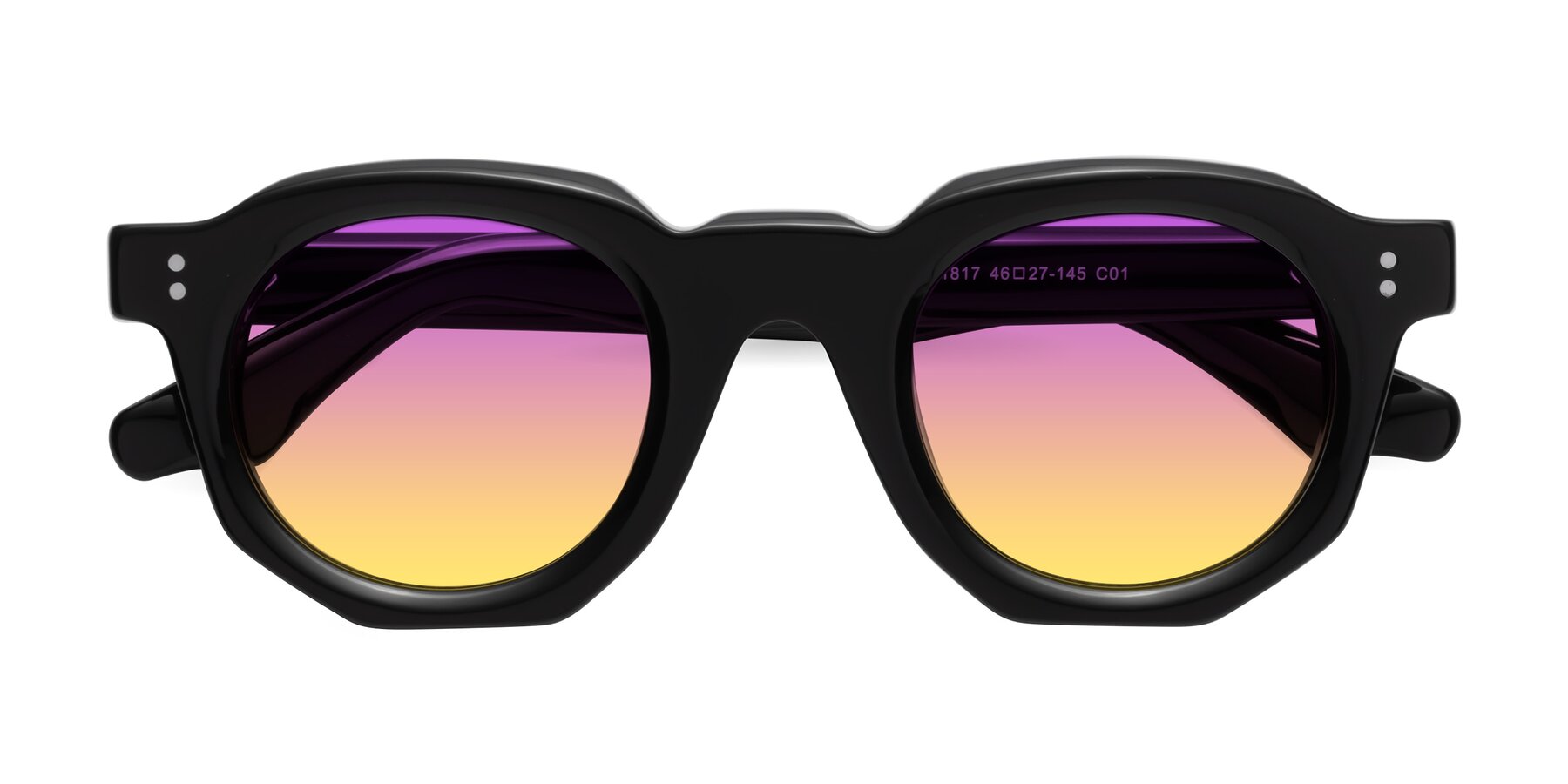 Folded Front of Clio in Black with Purple / Yellow Gradient Lenses