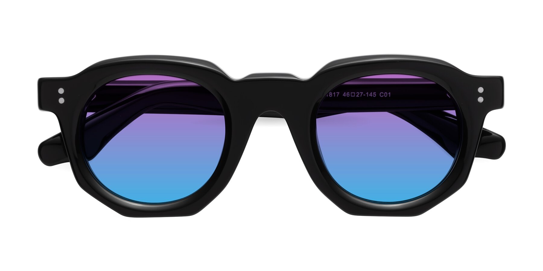 Folded Front of Clio in Black with Purple / Blue Gradient Lenses