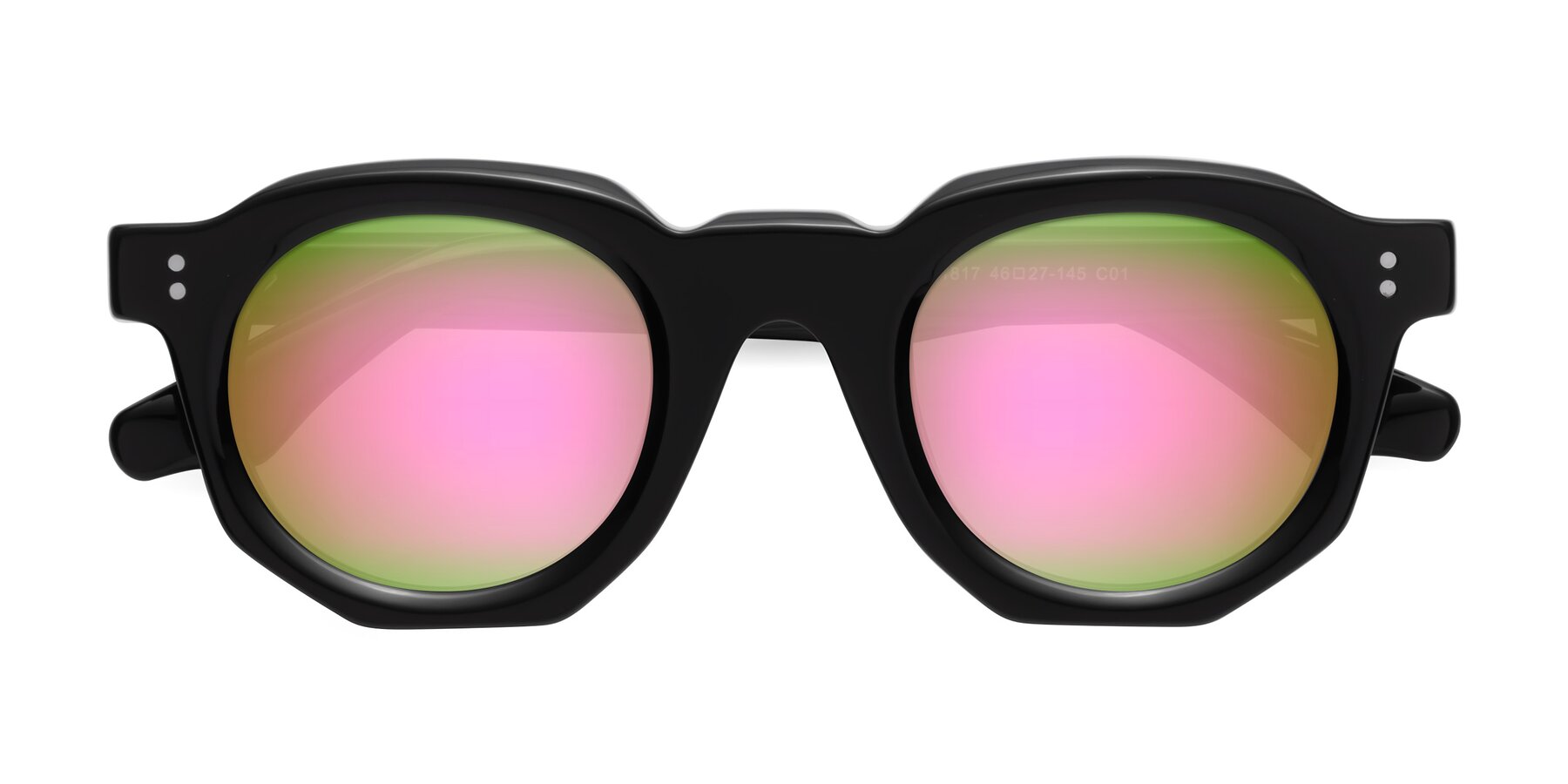 Folded Front of Clio in Black with Pink Mirrored Lenses