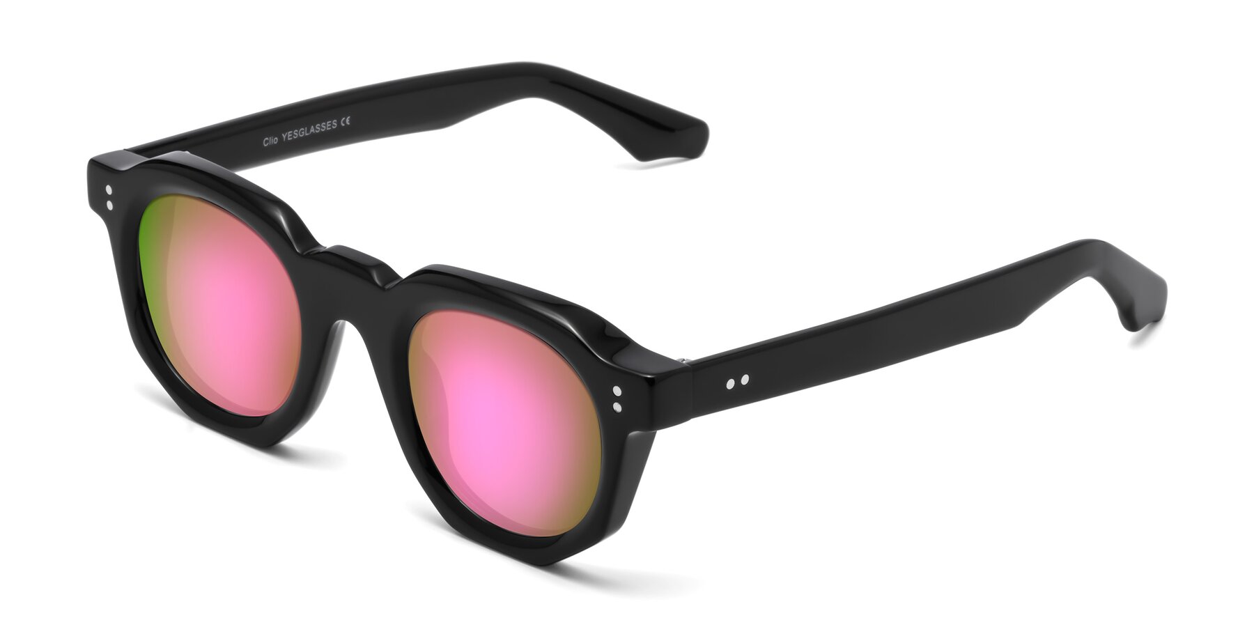 Angle of Clio in Black with Pink Mirrored Lenses