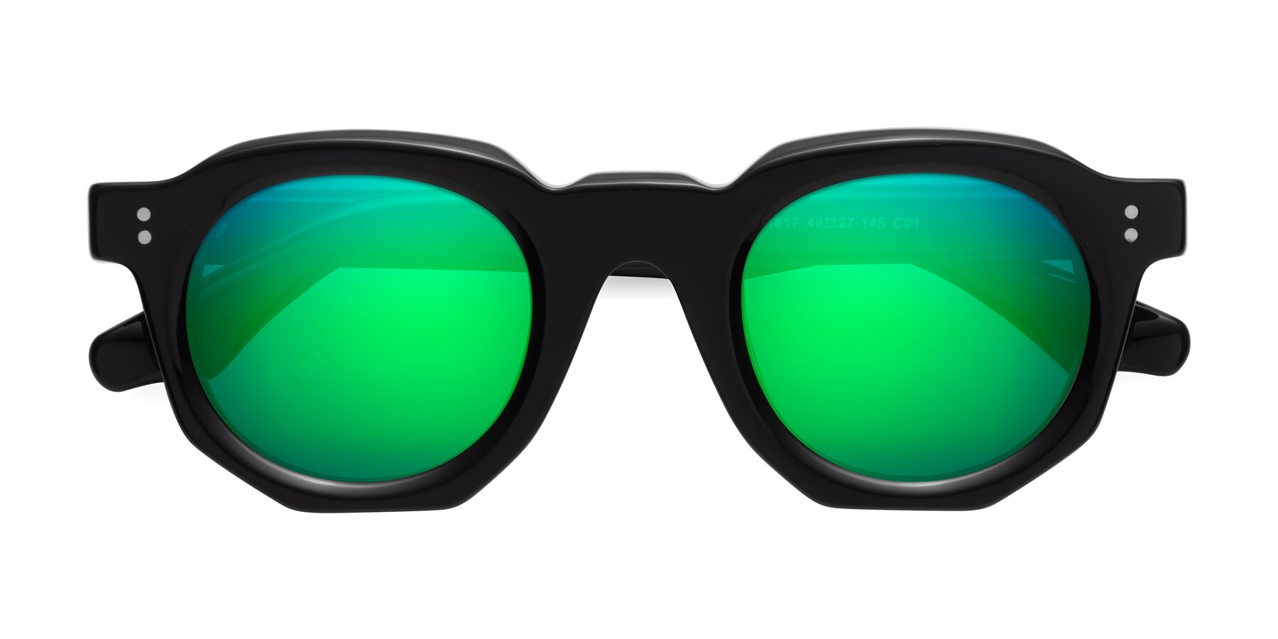 Folded Front of Clio in Black with Green Mirrored Lenses