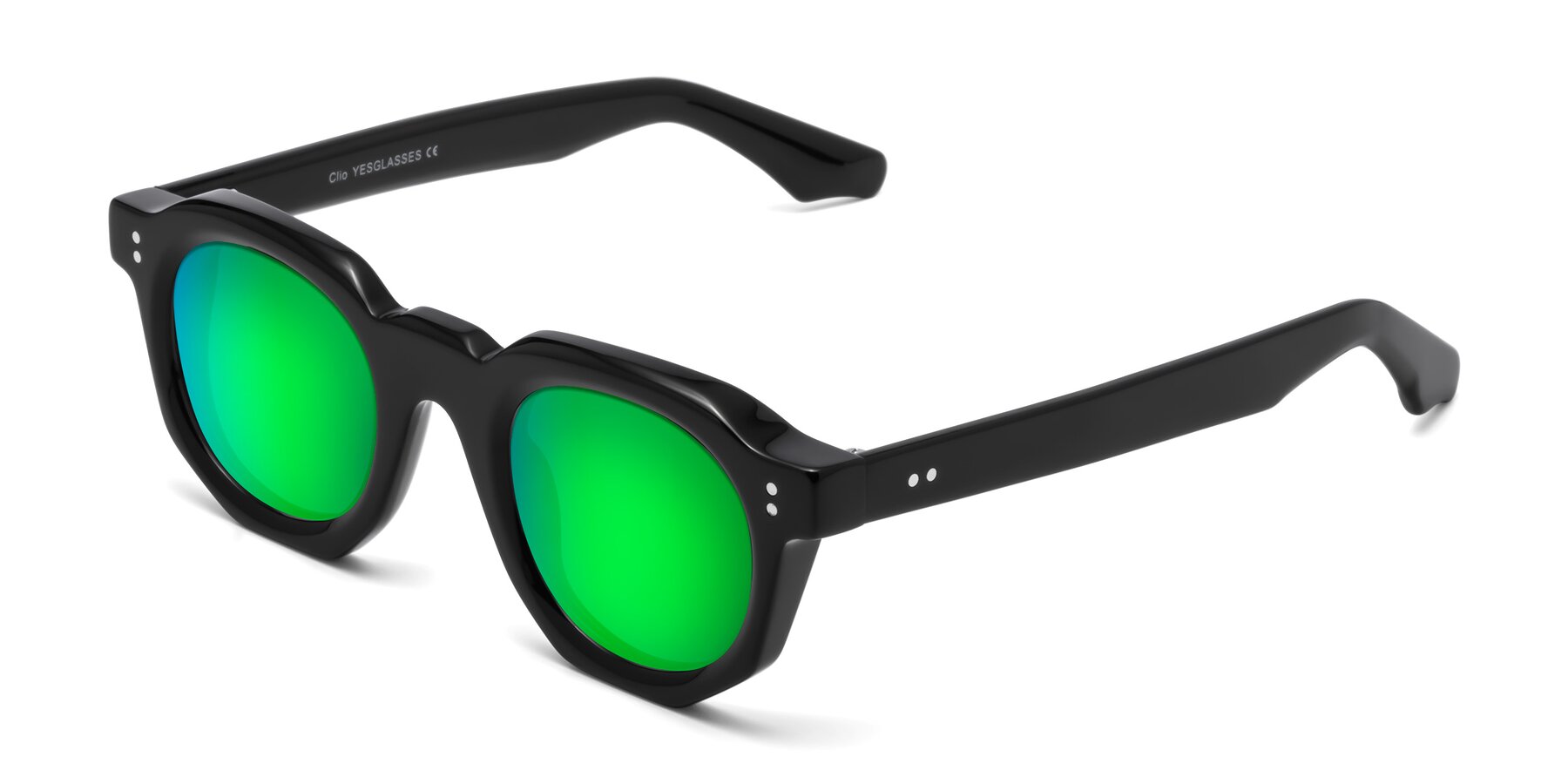 Angle of Clio in Black with Green Mirrored Lenses