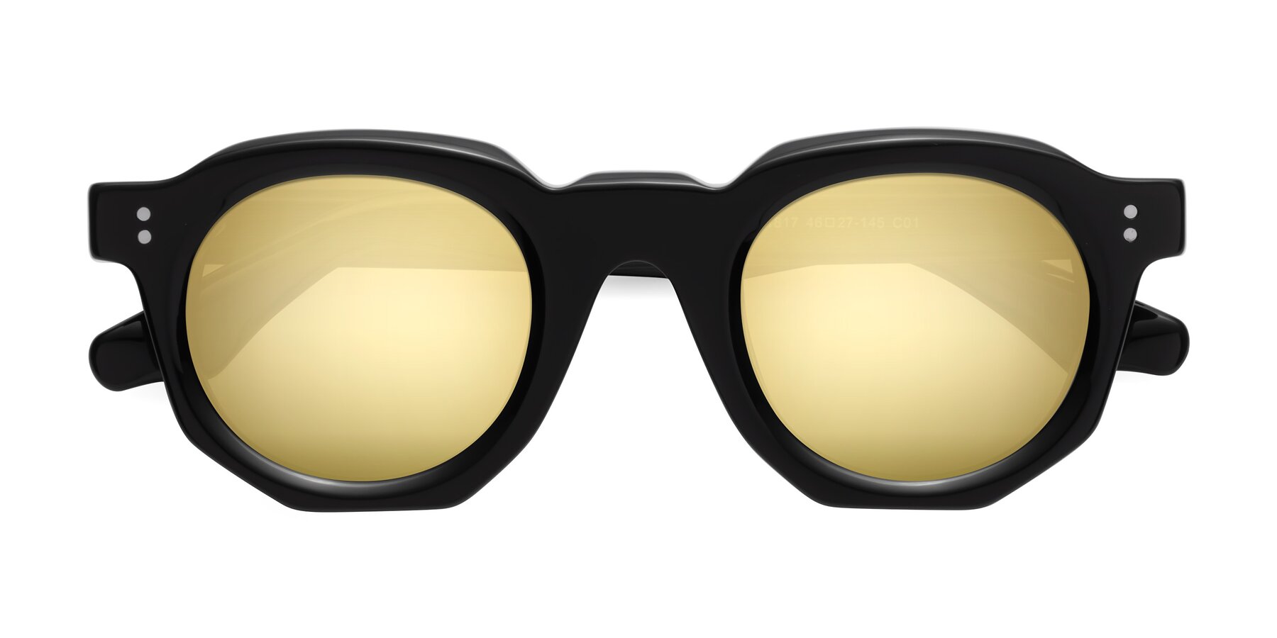 Folded Front of Clio in Black with Gold Mirrored Lenses