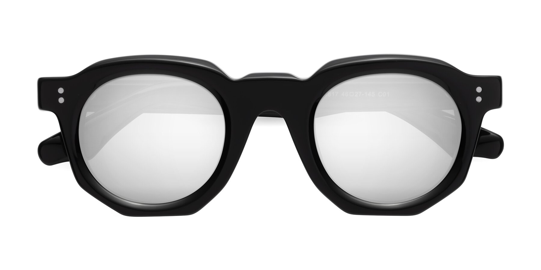 Folded Front of Clio in Black with Silver Mirrored Lenses