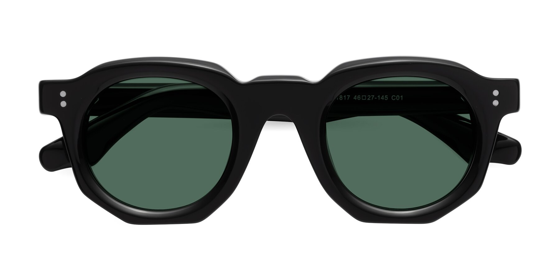 Folded Front of Clio in Black with Green Polarized Lenses