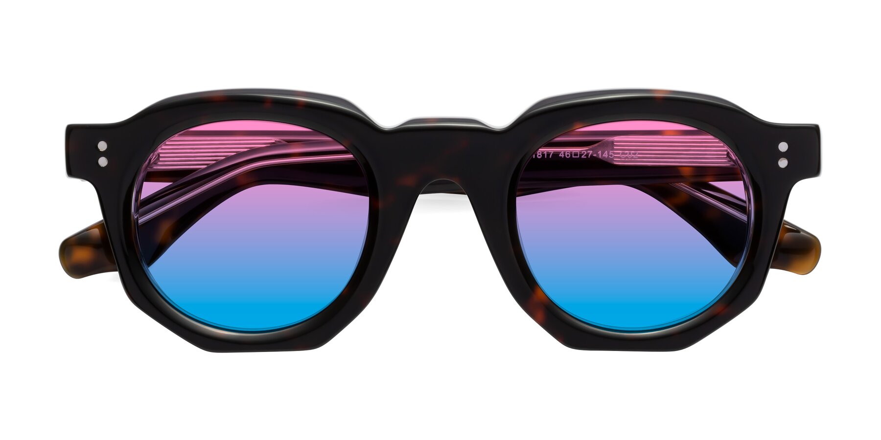 Folded Front of Clio in Tortoise with Pink / Blue Gradient Lenses