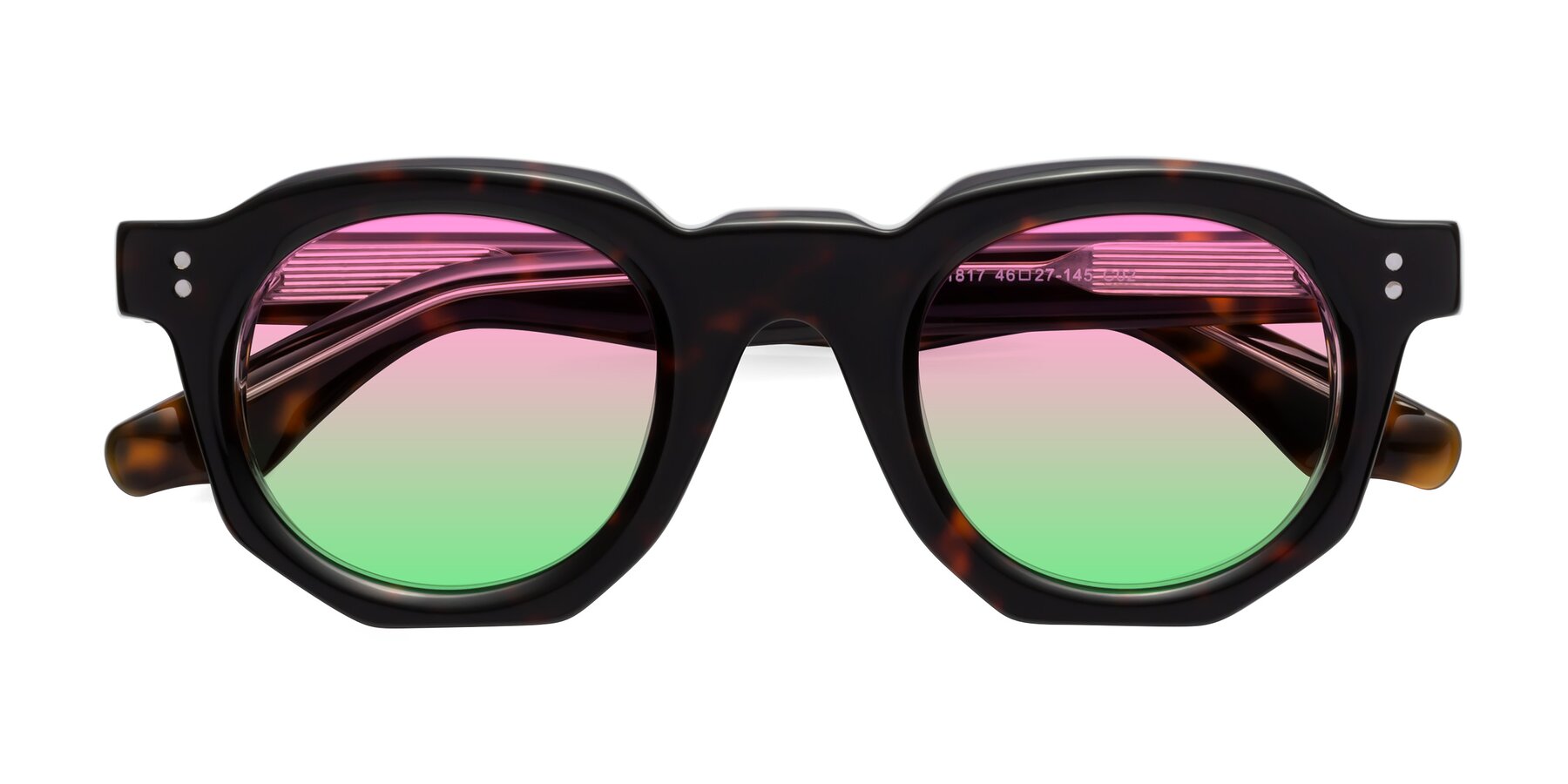 Folded Front of Clio in Tortoise with Pink / Green Gradient Lenses