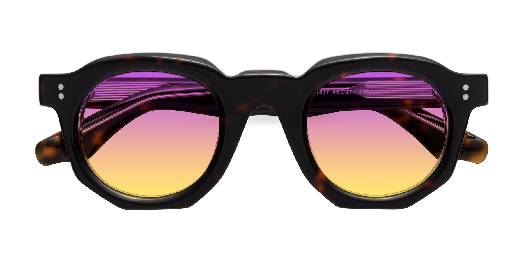 Folded Front of Clio in Tortoise with Purple / Yellow Gradient Lenses