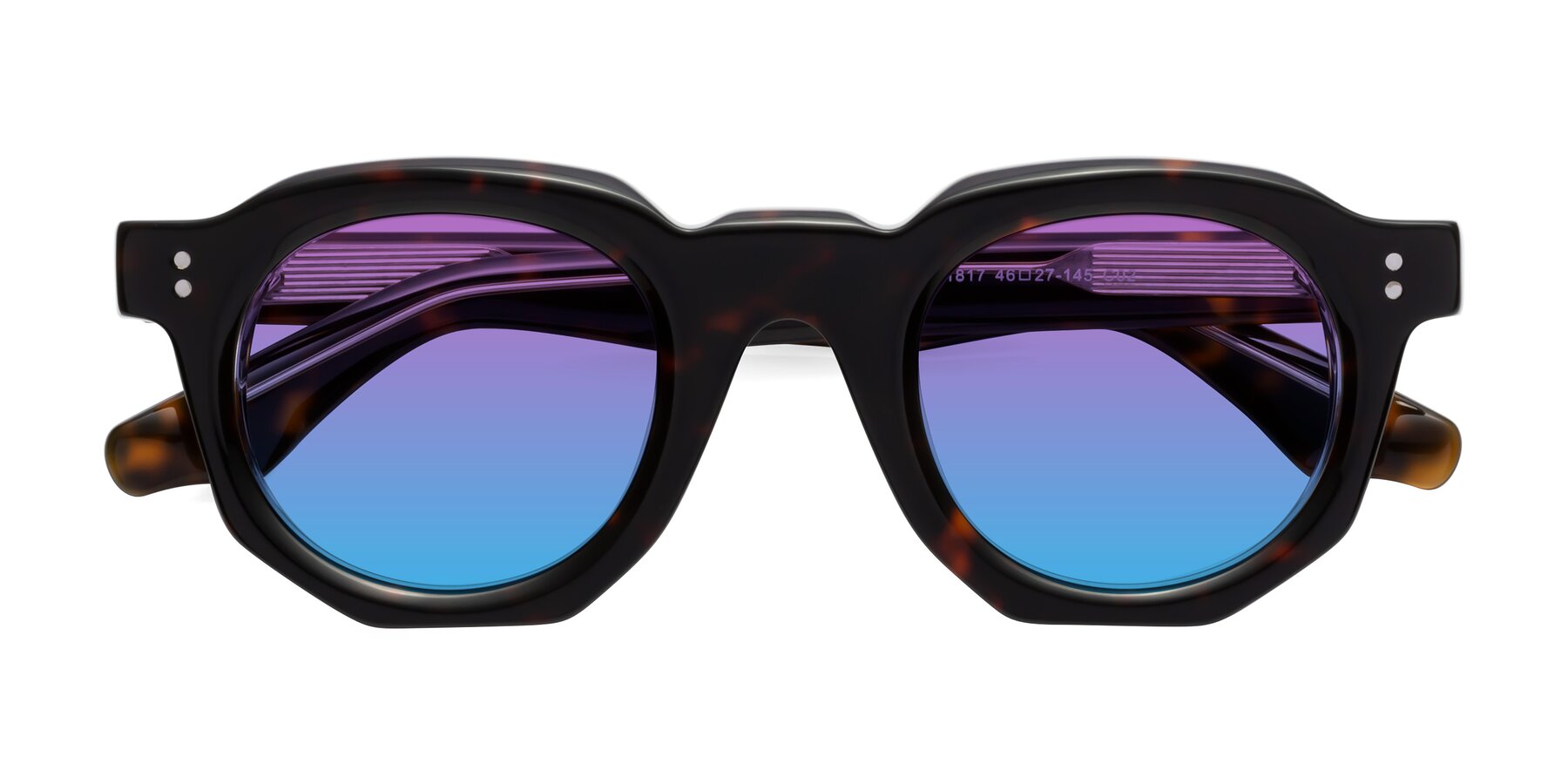 Folded Front of Clio in Tortoise with Purple / Blue Gradient Lenses