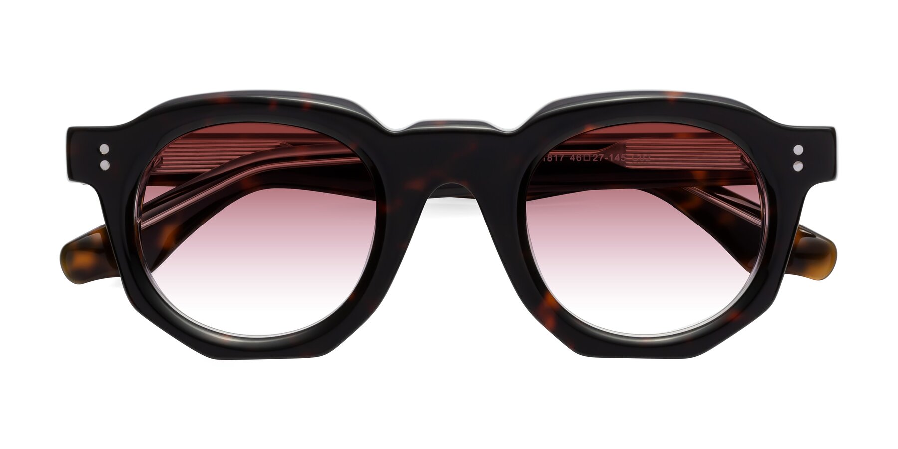 Folded Front of Clio in Tortoise with Garnet Gradient Lenses