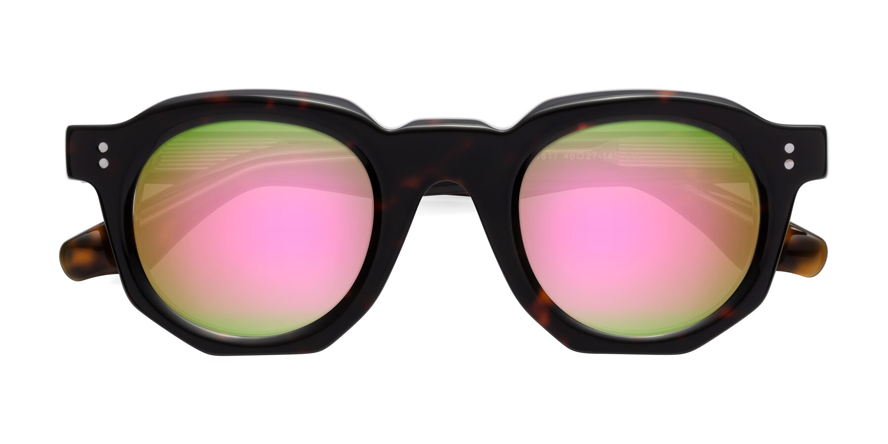 Folded Front of Clio in Tortoise with Pink Mirrored Lenses