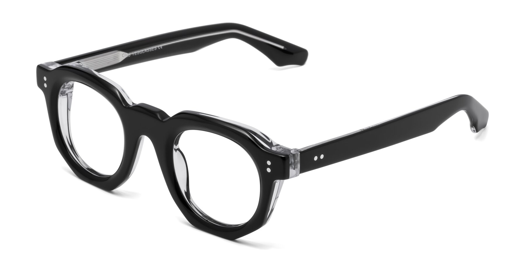Angle of Clio in Black-Clear with Clear Reading Eyeglass Lenses