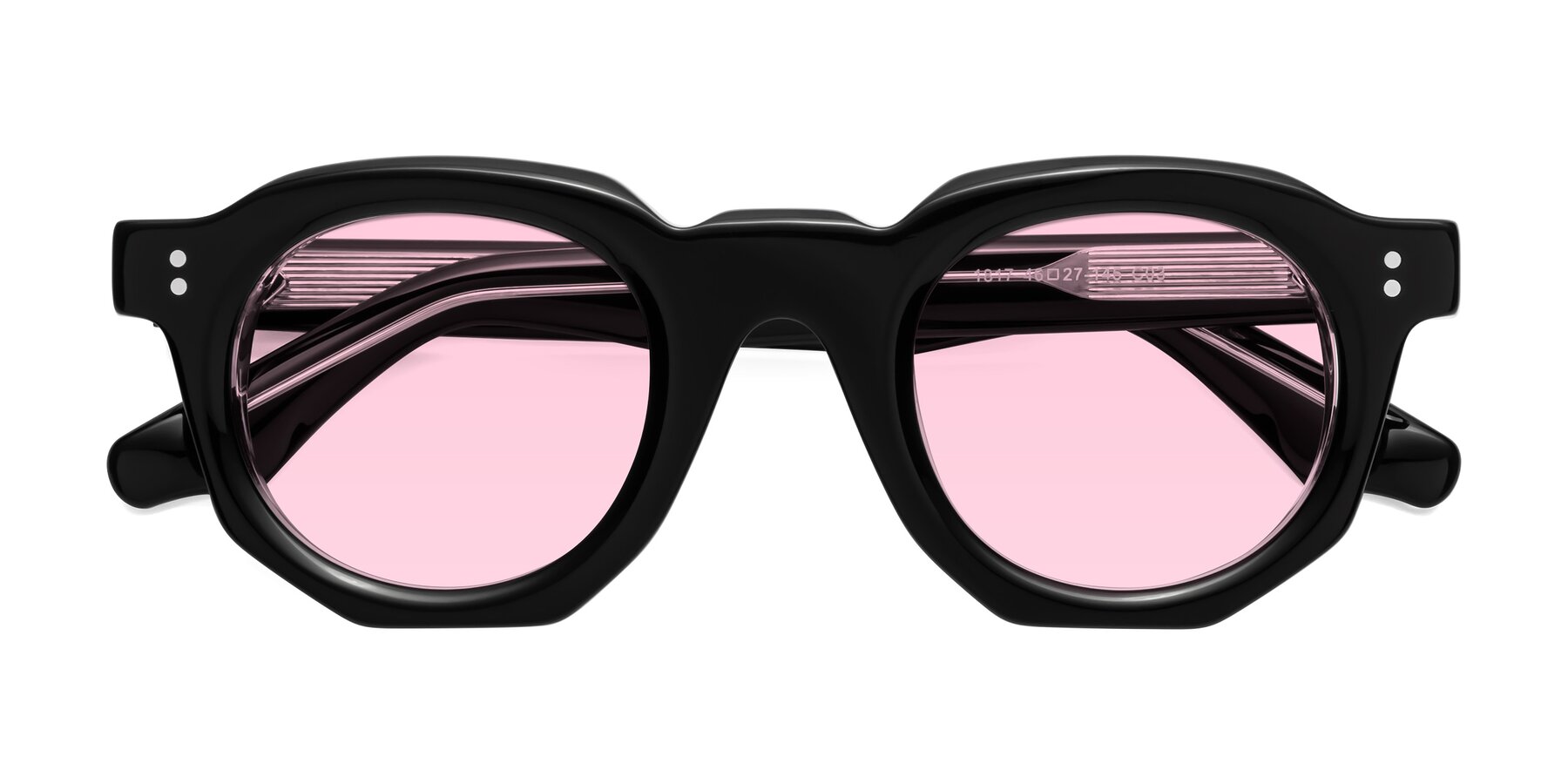 Folded Front of Clio in Black-Clear with Light Pink Tinted Lenses