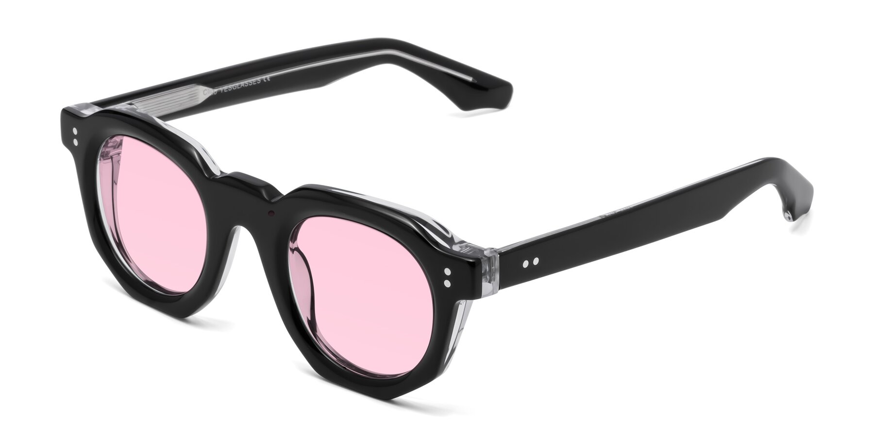 Angle of Clio in Black-Clear with Light Pink Tinted Lenses