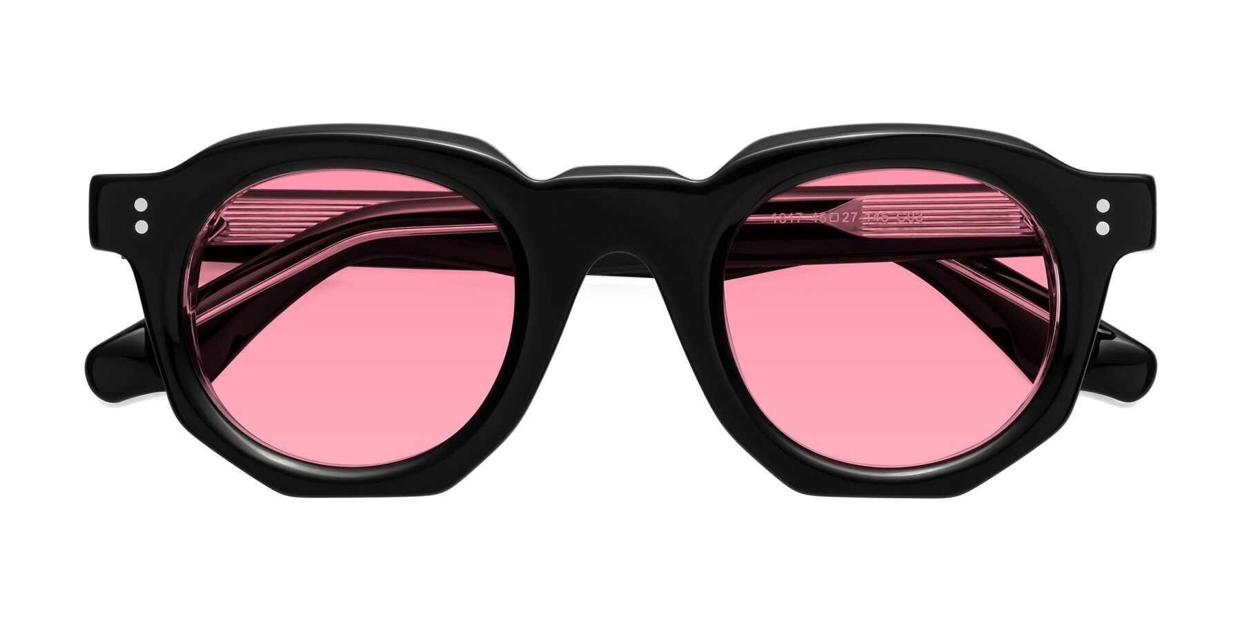 Folded Front of Clio in Black-Clear with Pink Tinted Lenses