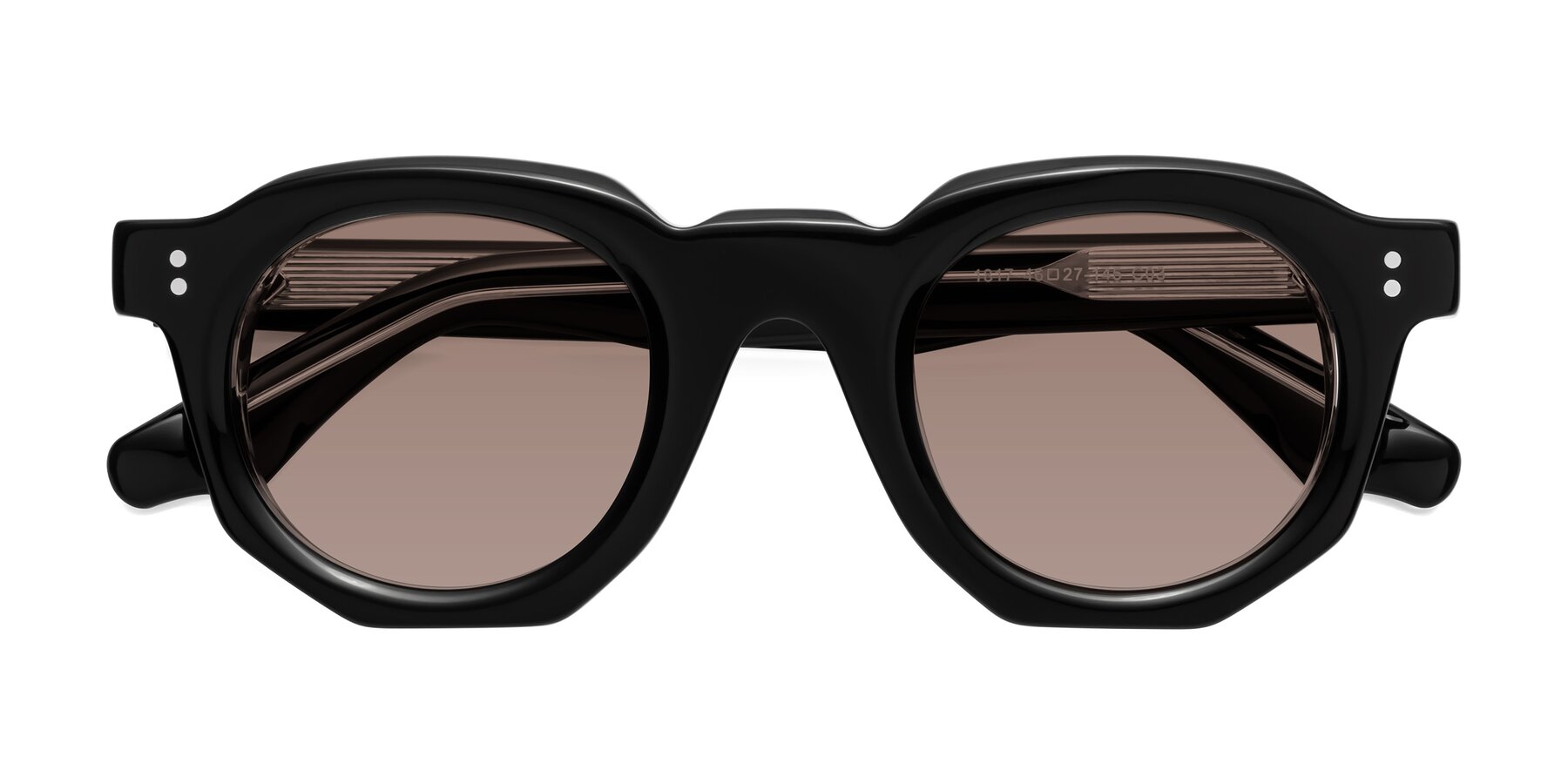 Folded Front of Clio in Black-Clear with Medium Brown Tinted Lenses