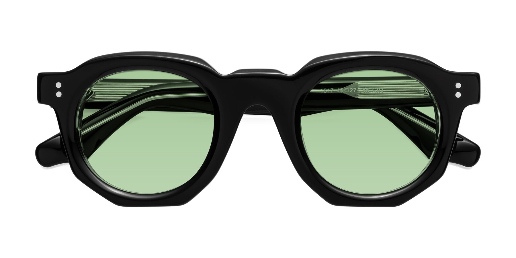 Folded Front of Clio in Black-Clear with Medium Green Tinted Lenses