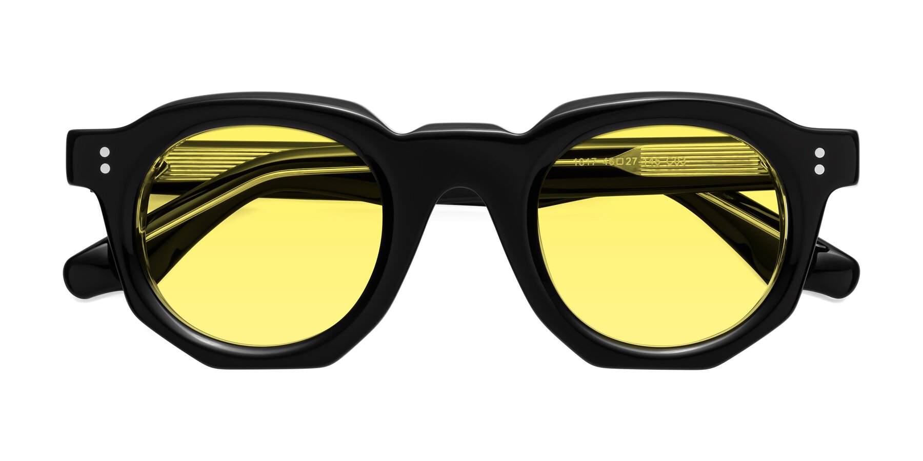Folded Front of Clio in Black-Clear with Medium Yellow Tinted Lenses