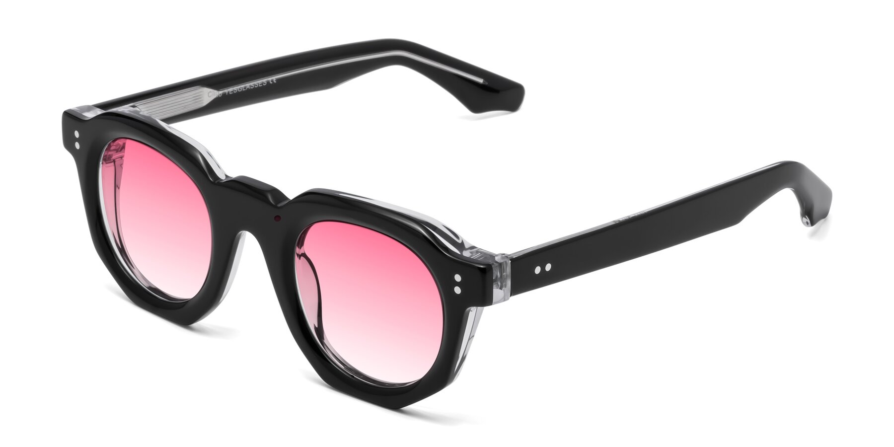 Angle of Clio in Black-Clear with Pink Gradient Lenses