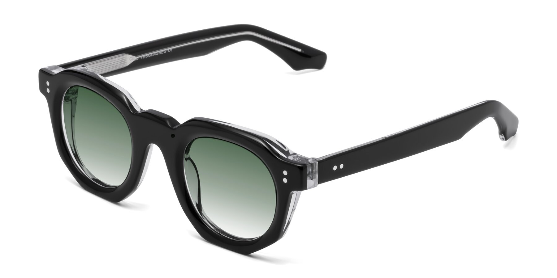 Angle of Clio in Black-Clear with Green Gradient Lenses