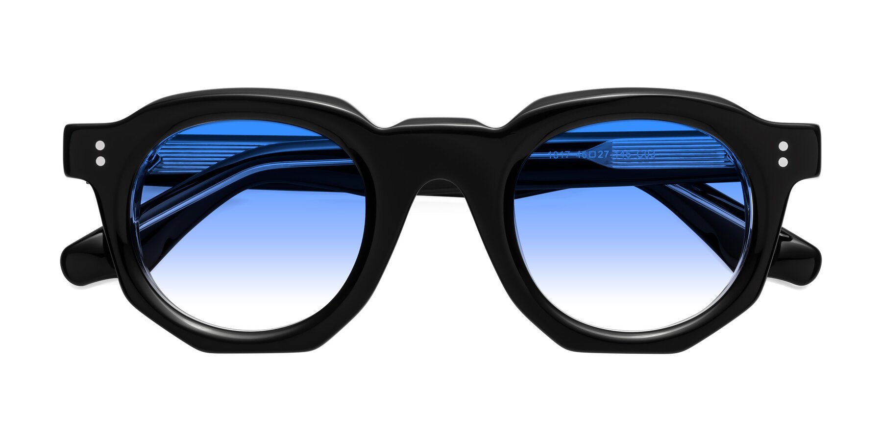 Folded Front of Clio in Black-Clear with Blue Gradient Lenses