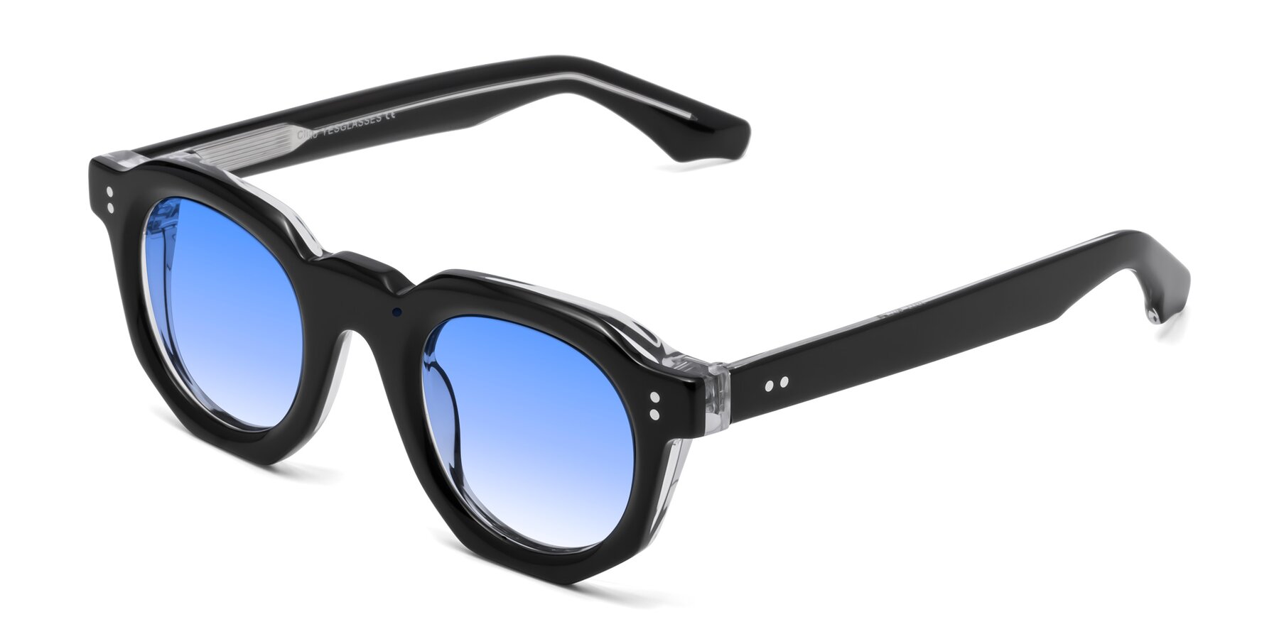 Angle of Clio in Black-Clear with Blue Gradient Lenses