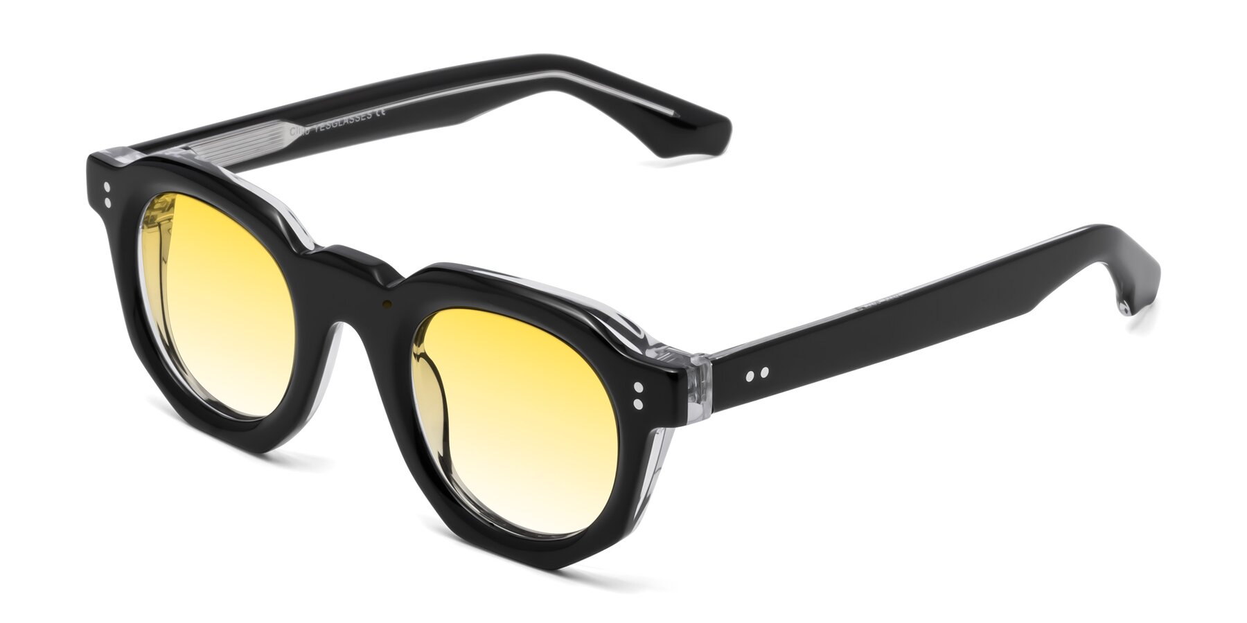 Angle of Clio in Black-Clear with Yellow Gradient Lenses