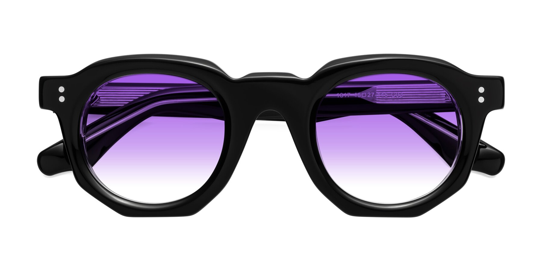 Folded Front of Clio in Black-Clear with Purple Gradient Lenses