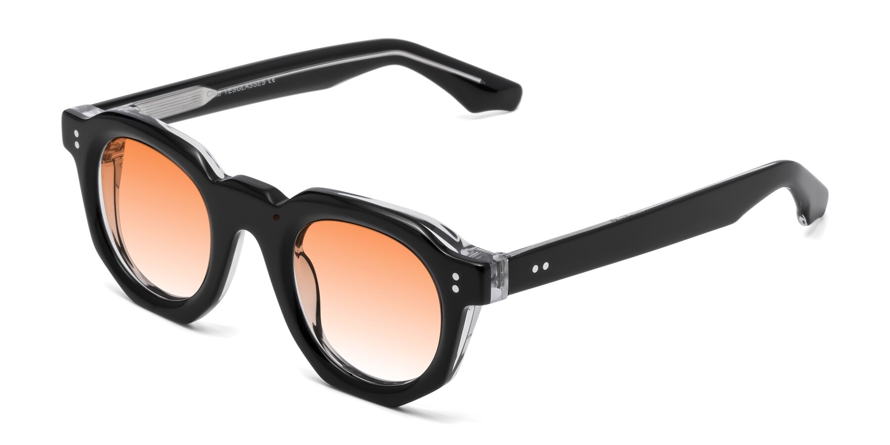 Angle of Clio in Black-Clear with Orange Gradient Lenses