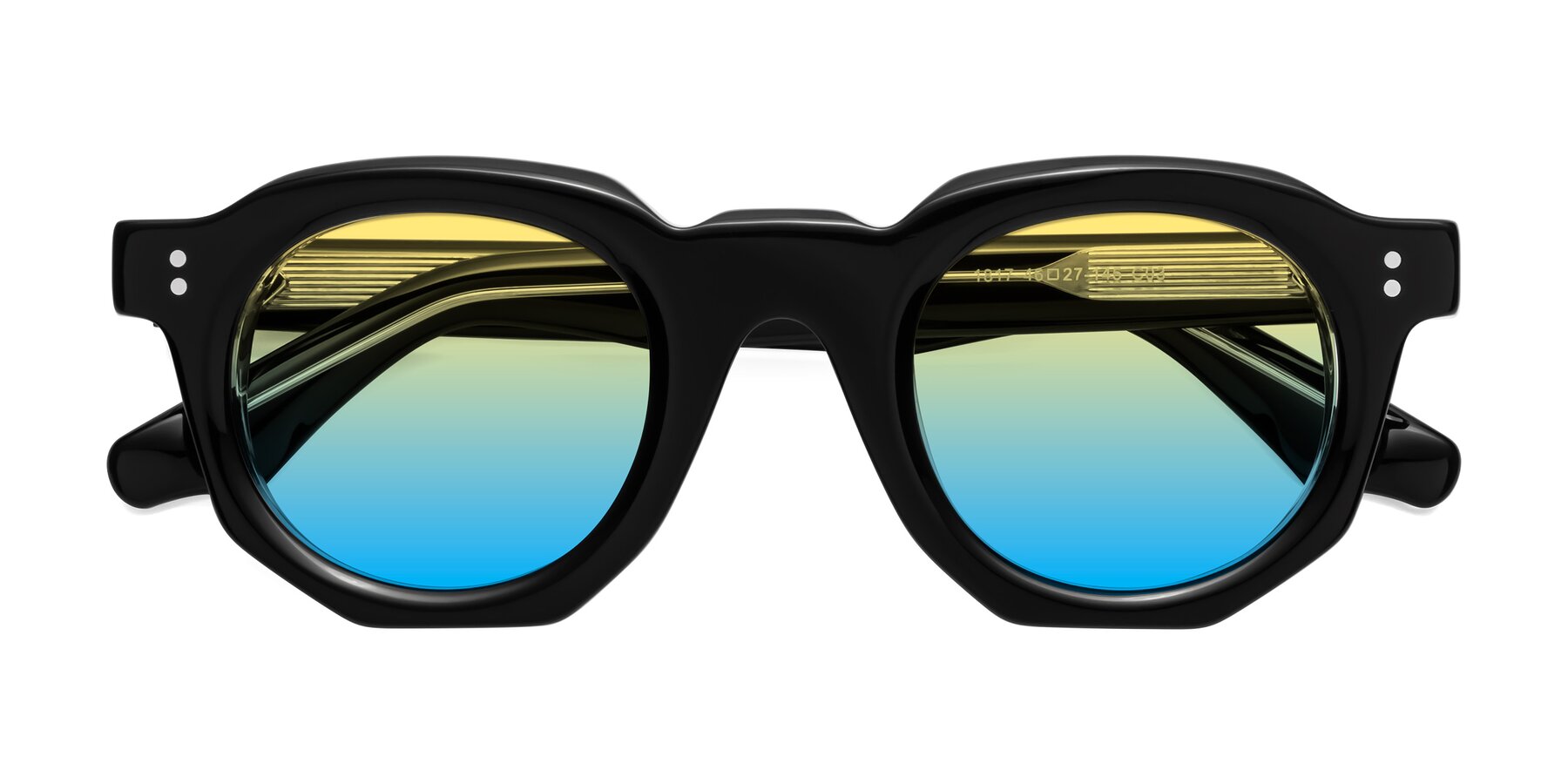 Folded Front of Clio in Black-Clear with Yellow / Blue Gradient Lenses