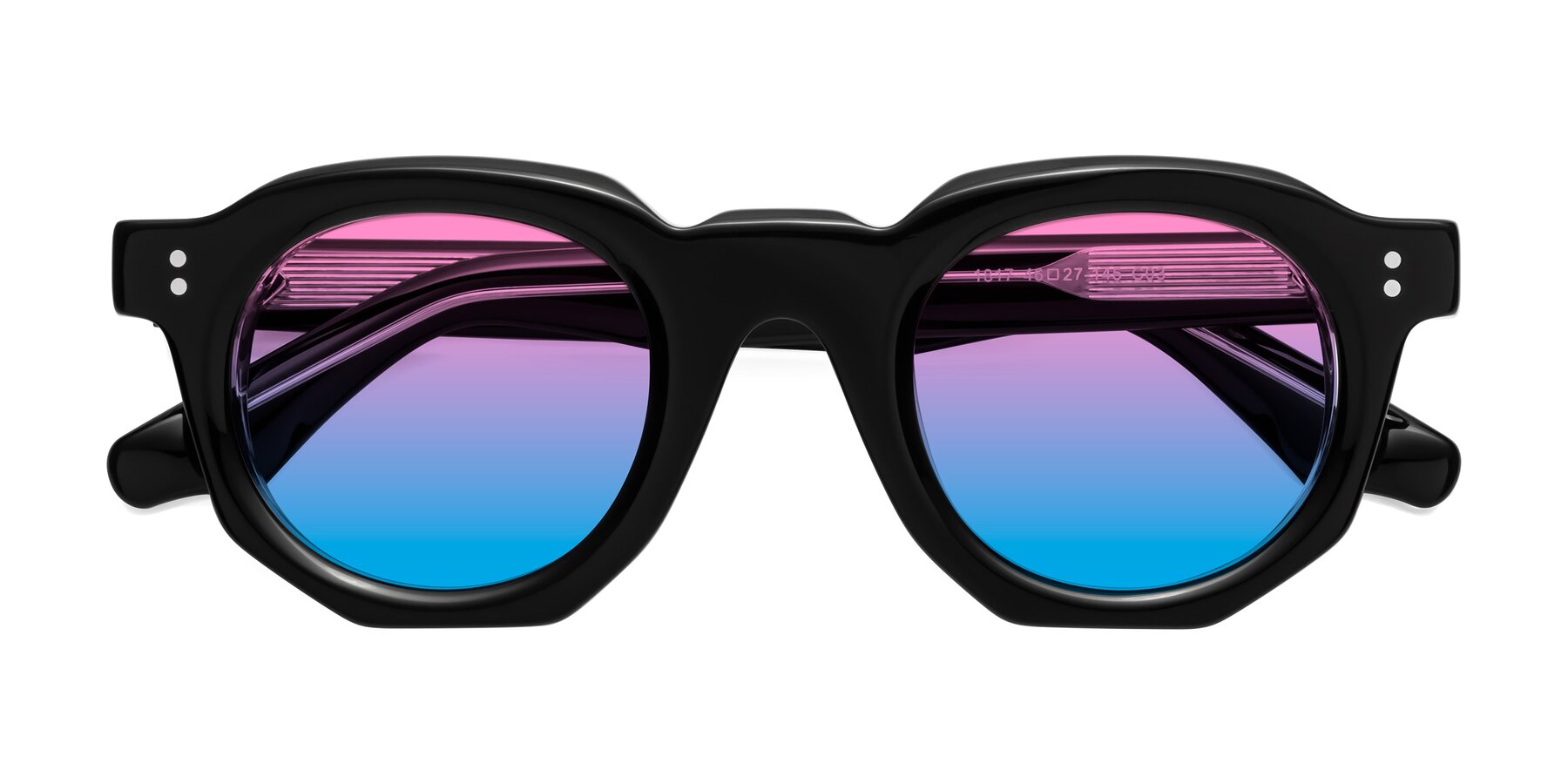 Folded Front of Clio in Black-Clear with Pink / Blue Gradient Lenses