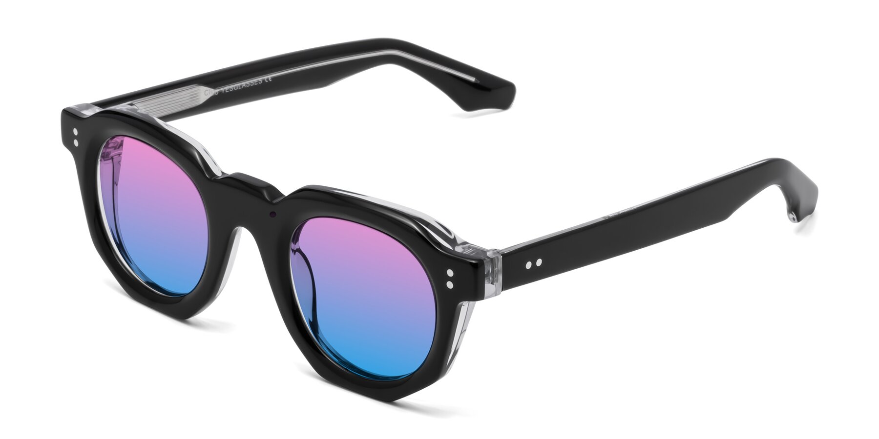 Angle of Clio in Black-Clear with Pink / Blue Gradient Lenses