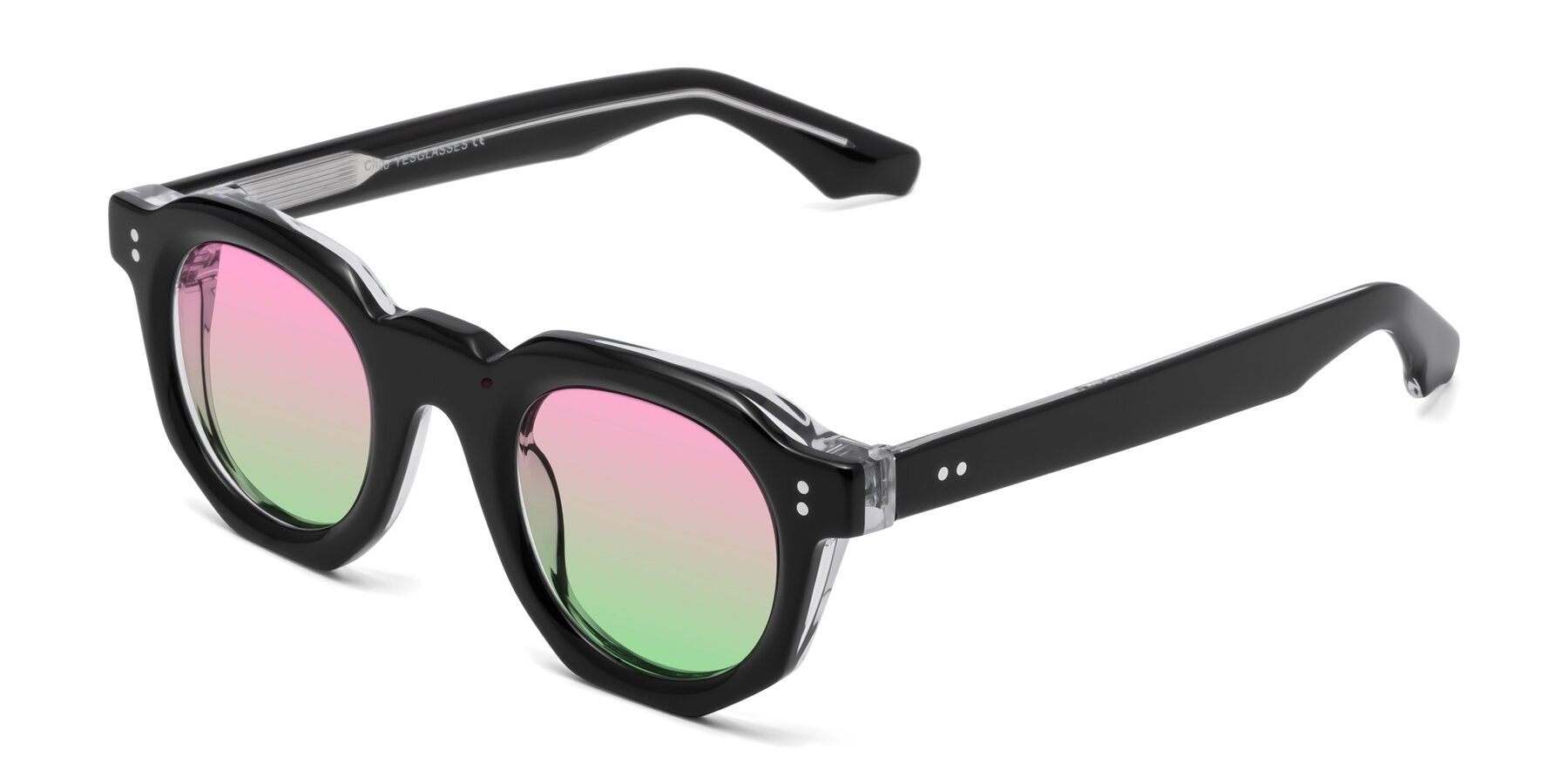Angle of Clio in Black-Clear with Pink / Green Gradient Lenses