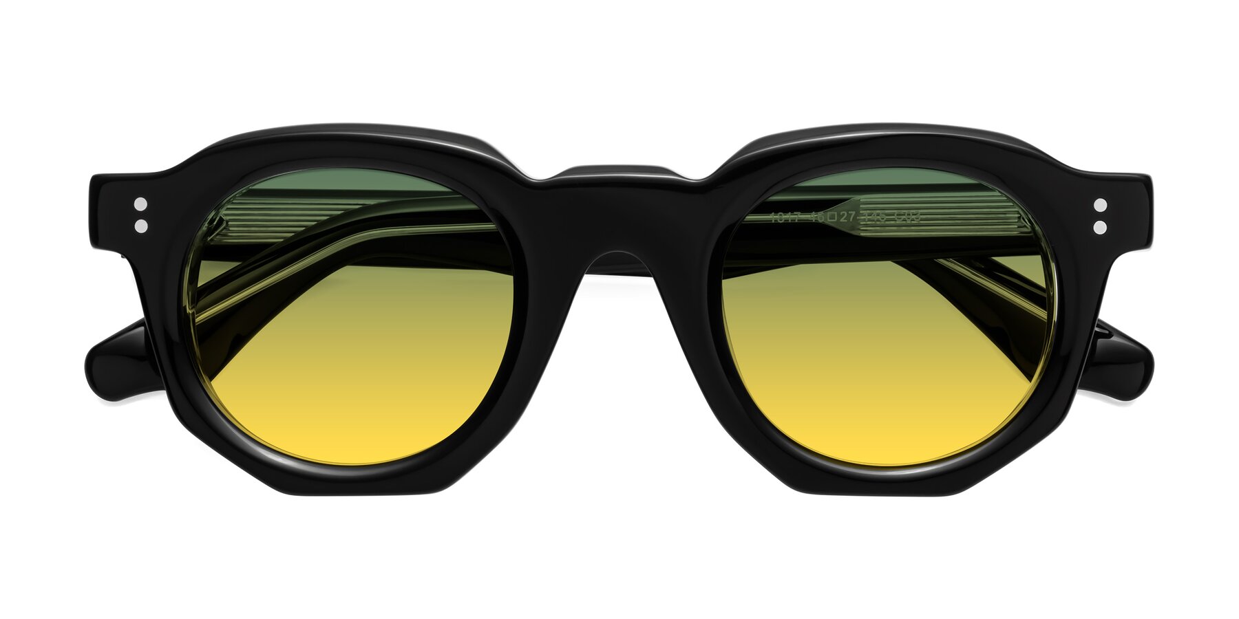 Folded Front of Clio in Black-Clear with Green / Yellow Gradient Lenses