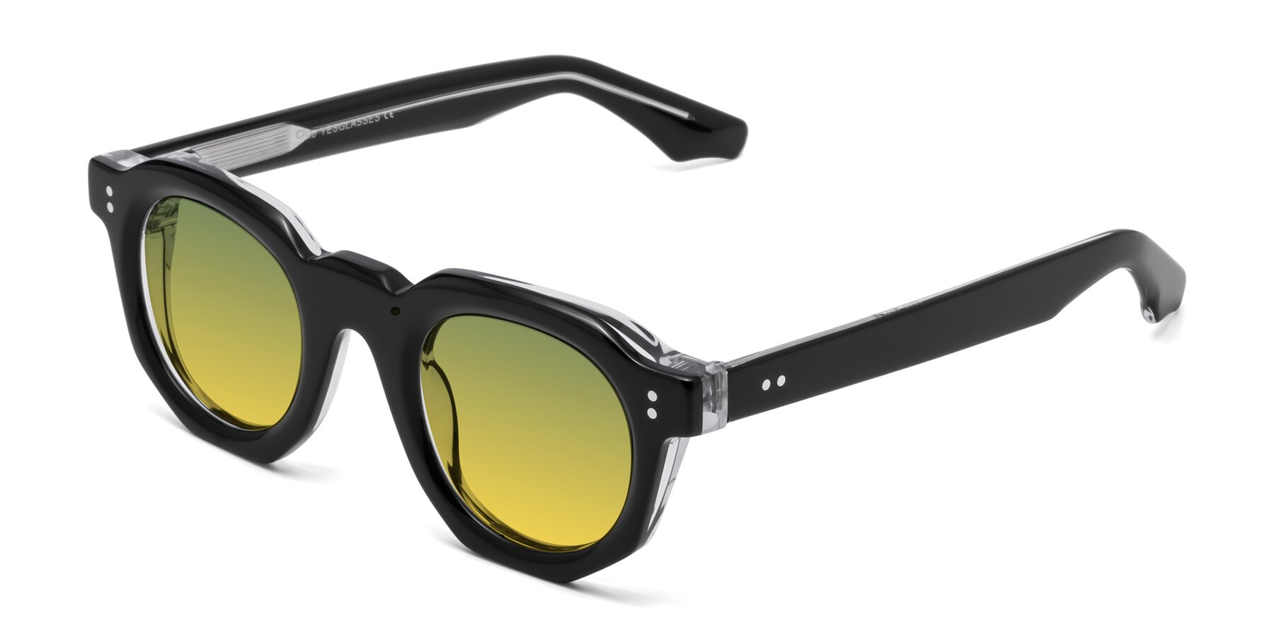 Angle of Clio in Black-Clear with Green / Yellow Gradient Lenses