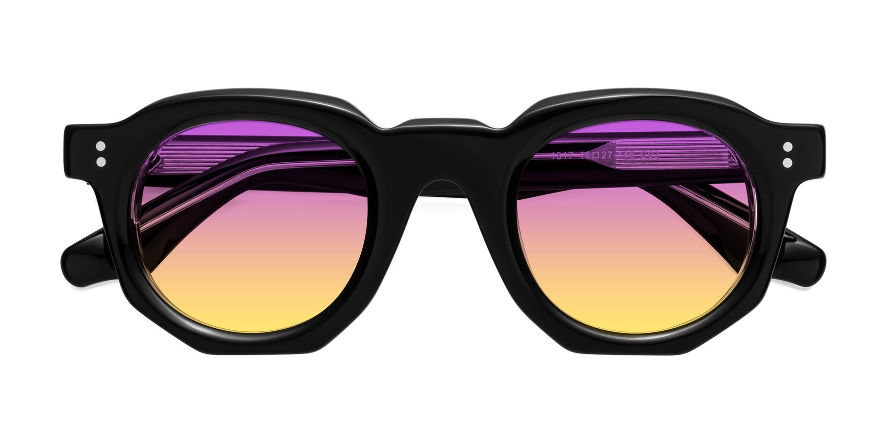 Folded Front of Clio in Black-Clear with Purple / Yellow Gradient Lenses