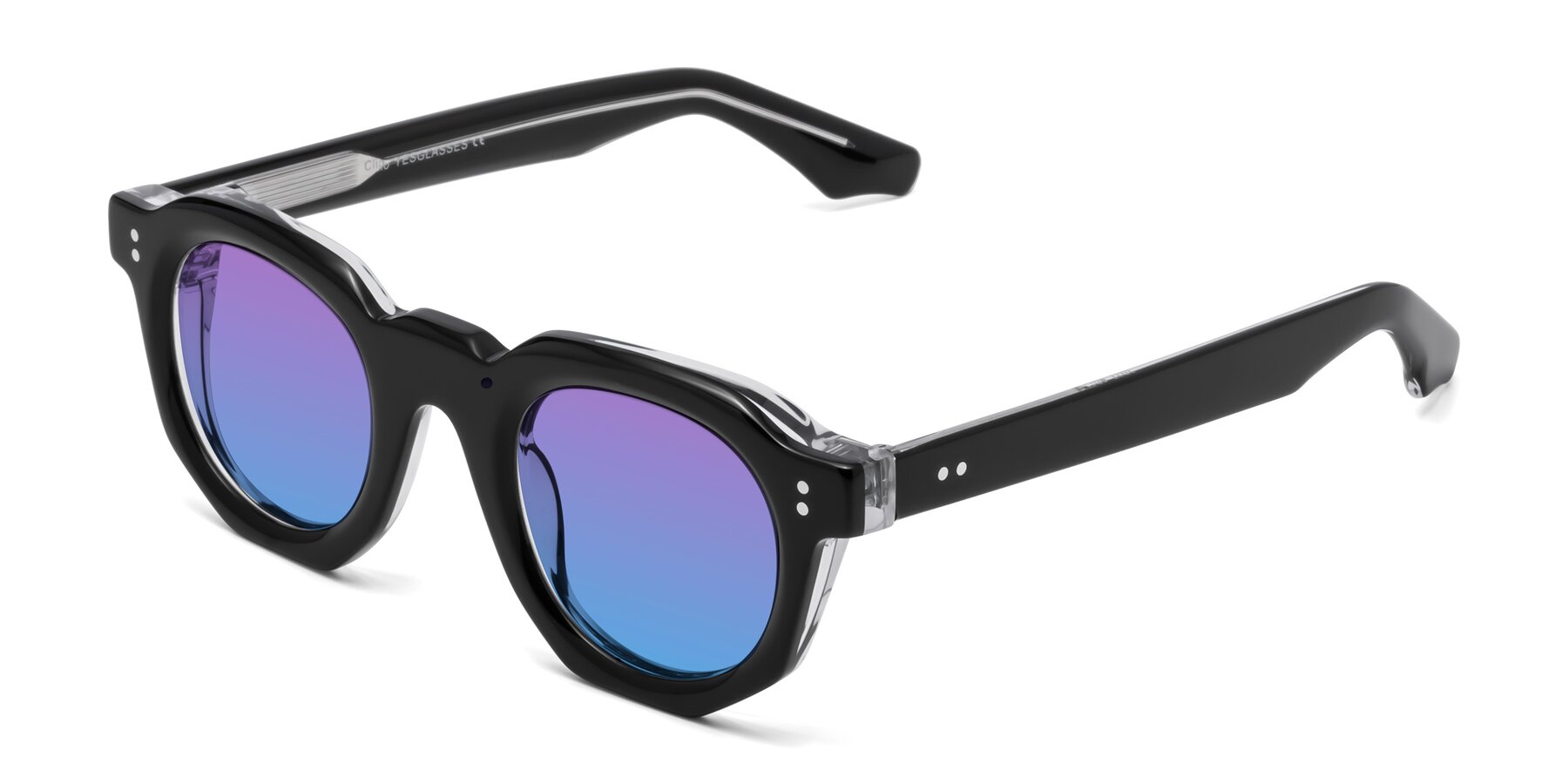 Angle of Clio in Black-Clear with Purple / Blue Gradient Lenses