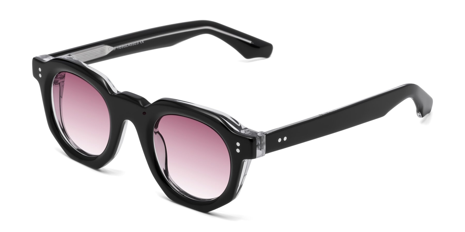 Angle of Clio in Black-Clear with Wine Gradient Lenses