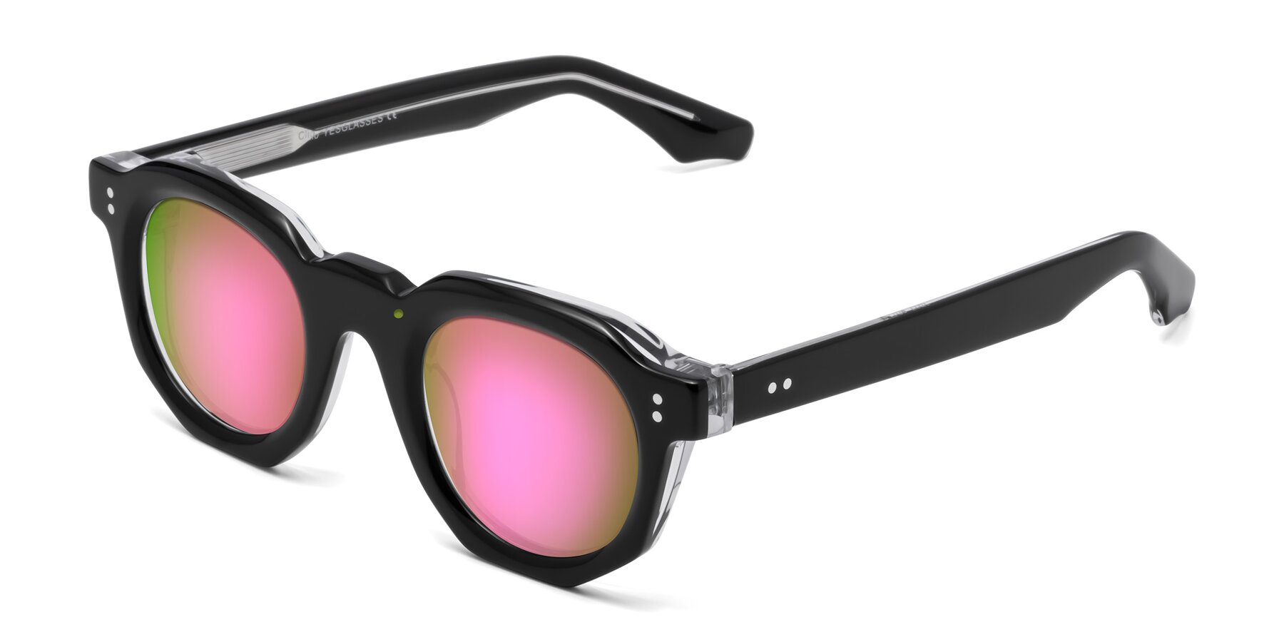 Angle of Clio in Black-Clear with Pink Mirrored Lenses