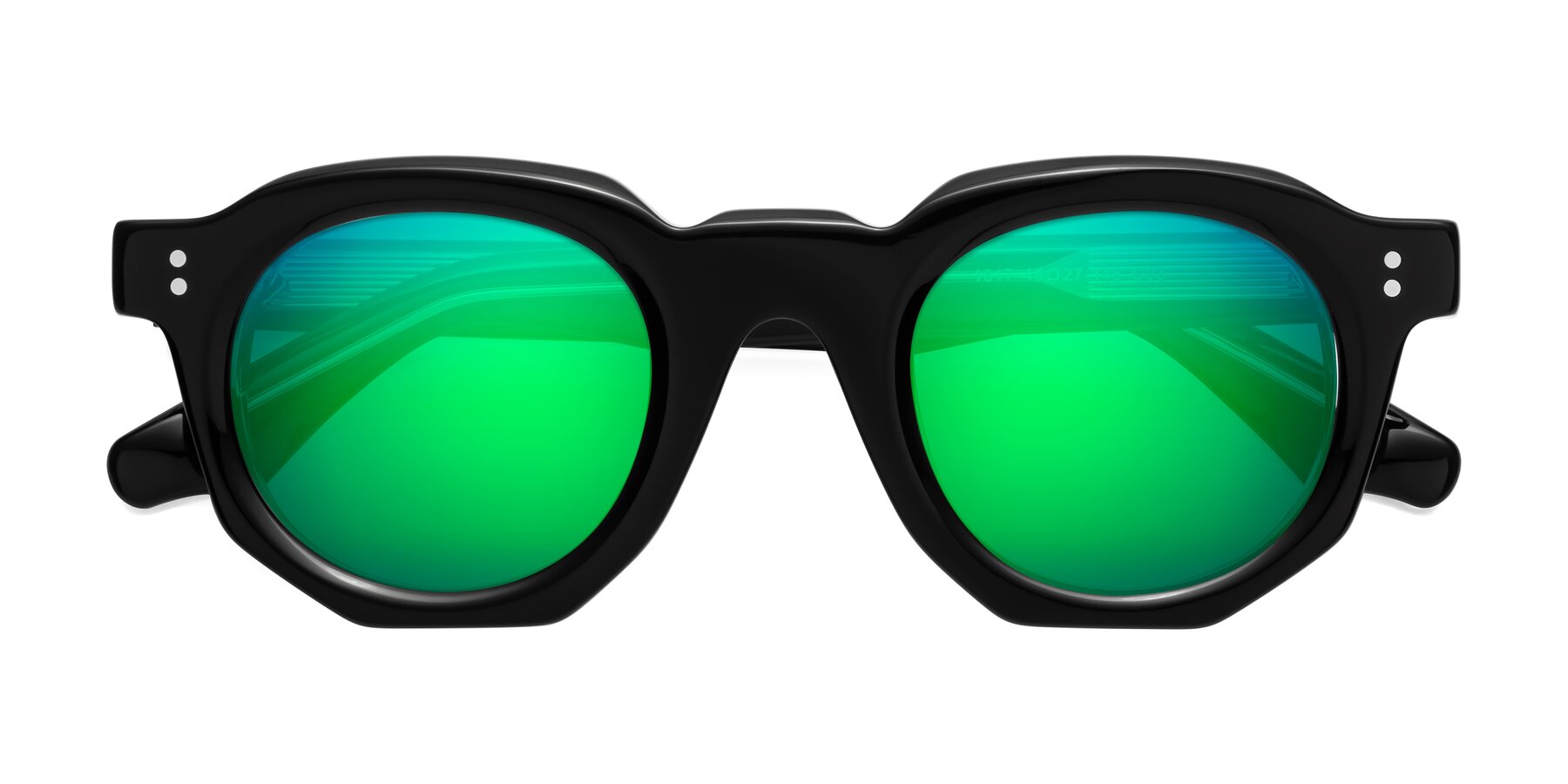 Folded Front of Clio in Black-Clear with Green Mirrored Lenses