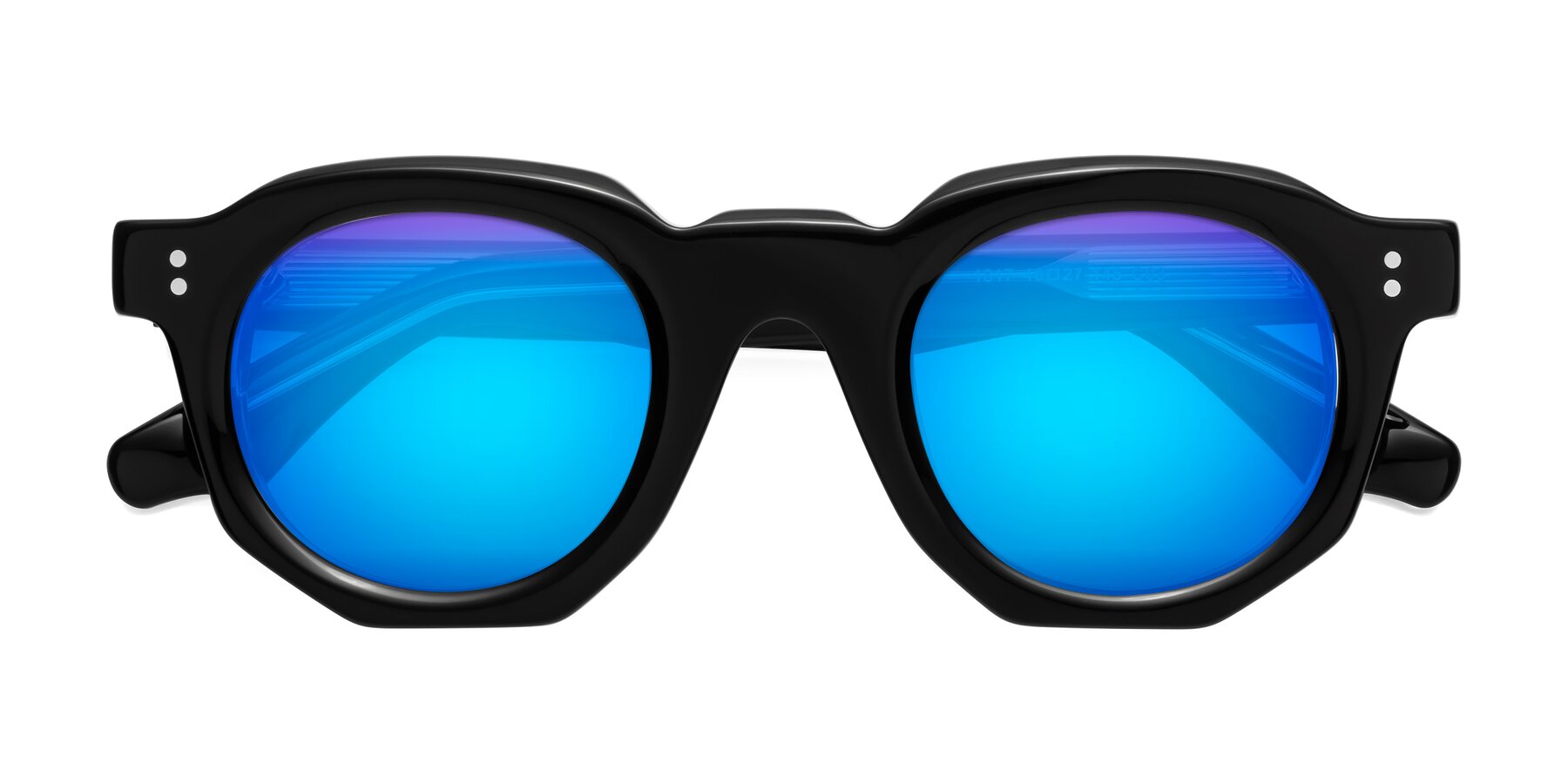 Folded Front of Clio in Black-Clear with Blue Mirrored Lenses