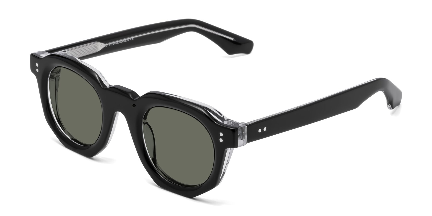 Angle of Clio in Black-Clear with Gray Polarized Lenses